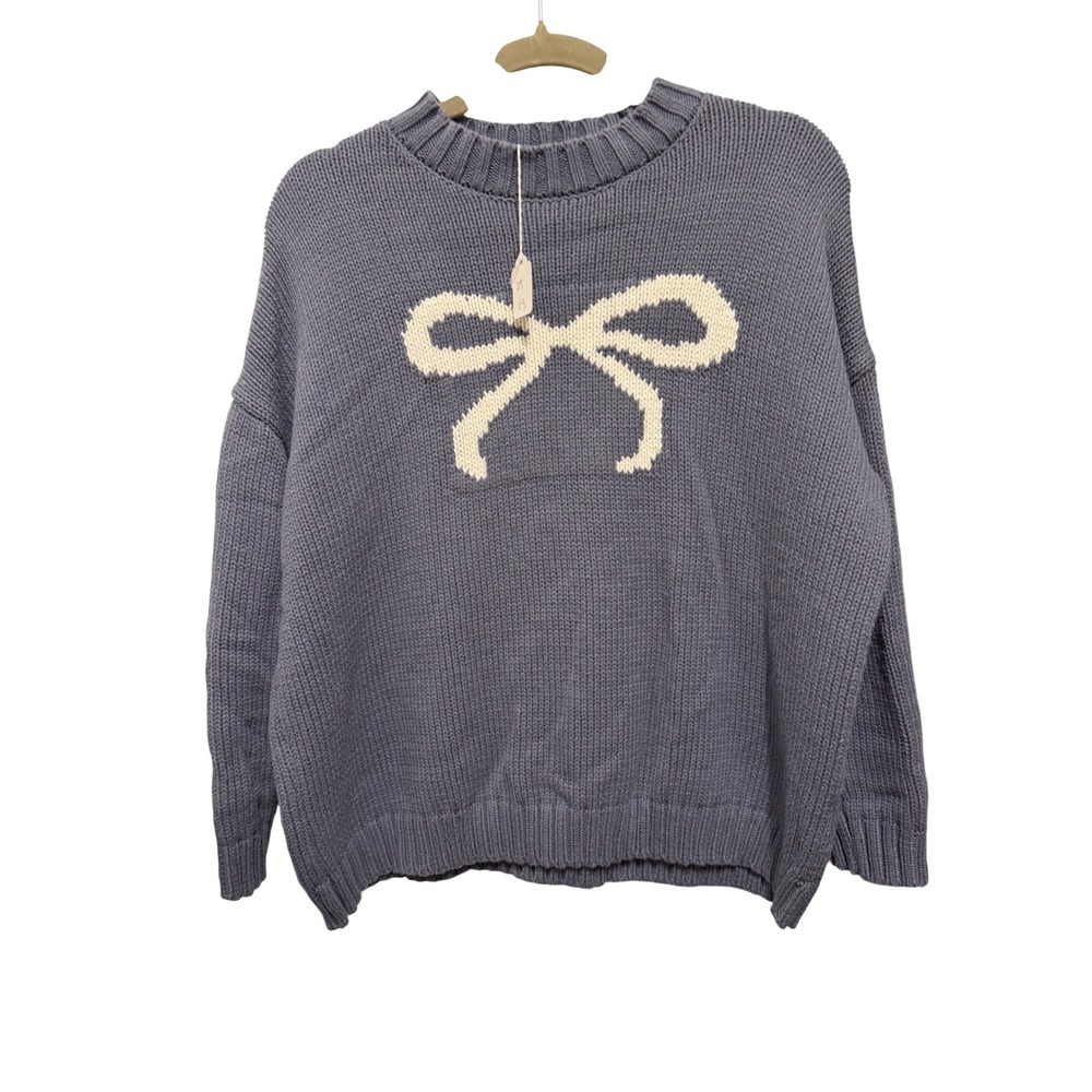 Sincerely Jules Blue‎ Grey Bow Intarsia Knit Cotton Blend Sweater ST23040 Mens S